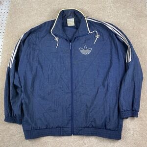 Vintage Adidas Trefoil Windbreaker Jacket Navy Blue Mens XL 90s Full Zip